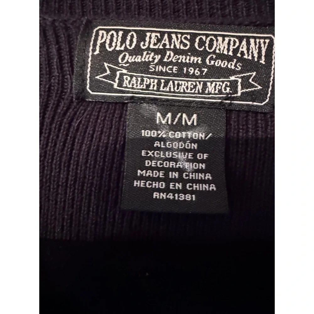 Polo Jeans Co Ralph Lauren V-Neck Sweater M Black Cotton Knit Preppy Minimalist